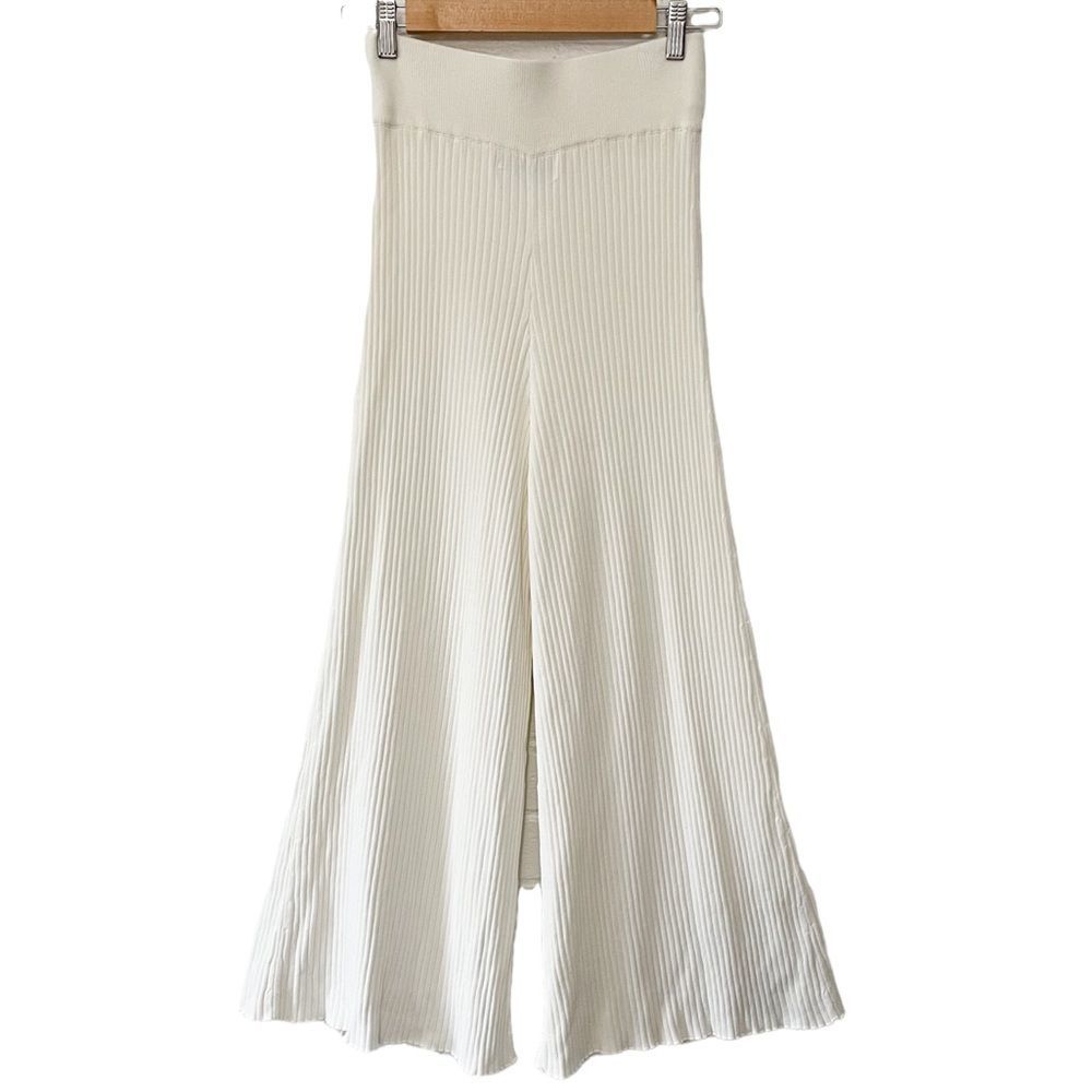 Whyte Valentyne Ribbed wide leg pants Sz 10 ivory Cream New - Picture 2 of 6